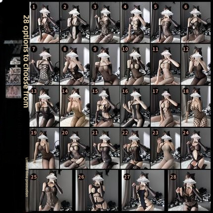Mei Nai Er's sexy lingerie with three points of passion, tight fitting stockings, and a removable sexy mesh suit, one pi