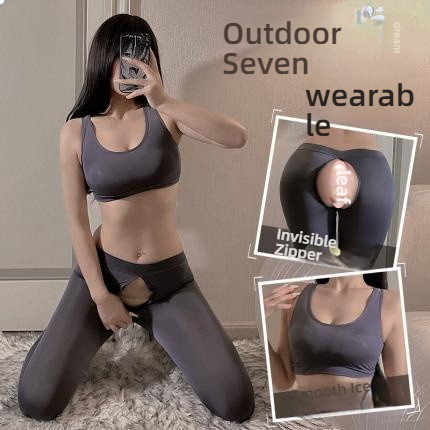 Sexy lingerie dress, sexy ice silk, smooth and non slip zipper, open crotch yoga pants, sexy stockings, sexy lingerie