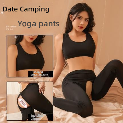 Mei Nai Er's sexy lingerie, open range activity pants, no take off, sexy and seductive couple flirting, yoga pants, high