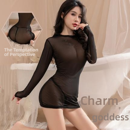 Perspective Emotional Fun Bag Arm Skirt Transparent Temptation Heroic Tight Set Temptation Silk Socks Open Crotch Mesh C