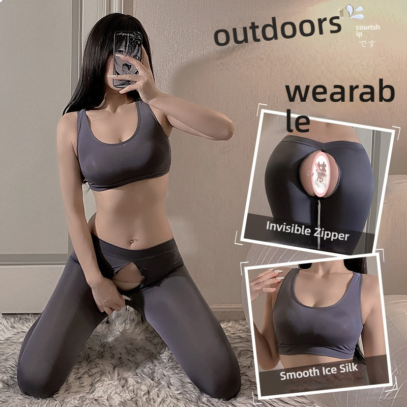 Mei Nai Er's sexy lingerie, open range activity pants, no take off, sexy and seductive couple flirting, yoga pants, high