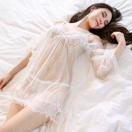 New sexy off shoulder lace nightgown set with transparent mesh and erotic lingerie