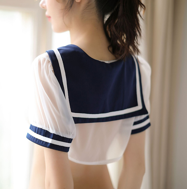 Stacy, a pure and sexy teenage girl, wearing a translucent sailor student outfit with mesh