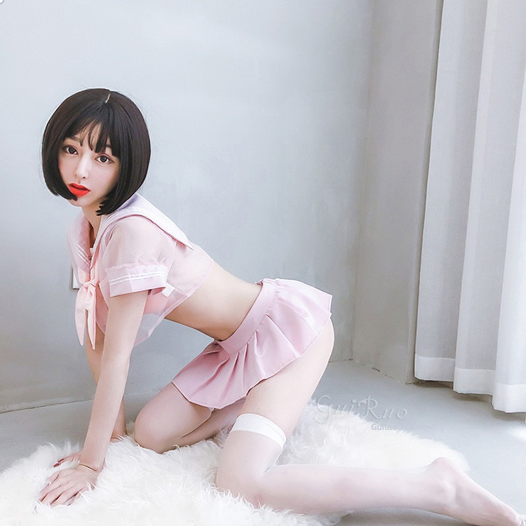 Stacy, a pure and sexy teenage girl, wearing a translucent sailor student outfit with mesh