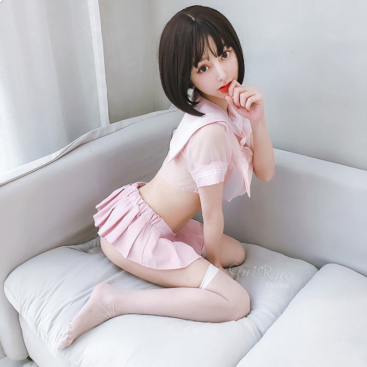 Stacy, a pure and sexy teenage girl, wearing a translucent sailor student outfit with mesh