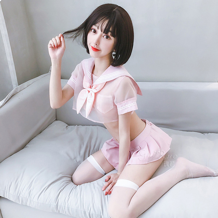 Stacy, a pure and sexy teenage girl, wearing a translucent sailor student outfit with mesh