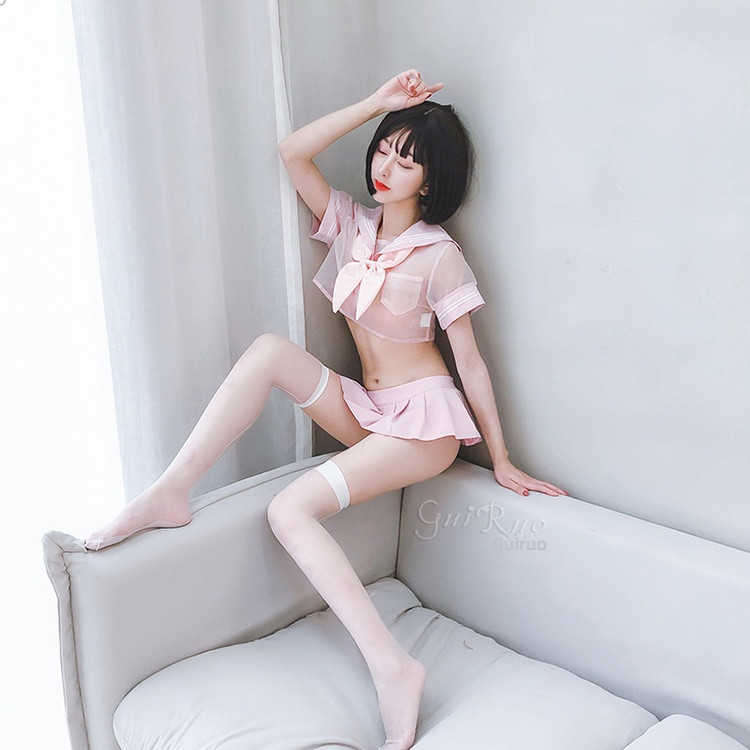 Stacy, a pure and sexy teenage girl, wearing a translucent sailor student outfit with mesh