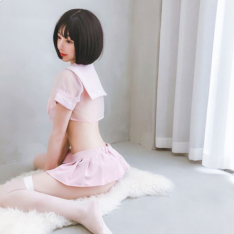 Stacy, a pure and sexy teenage girl, wearing a translucent sailor student outfit with mesh
