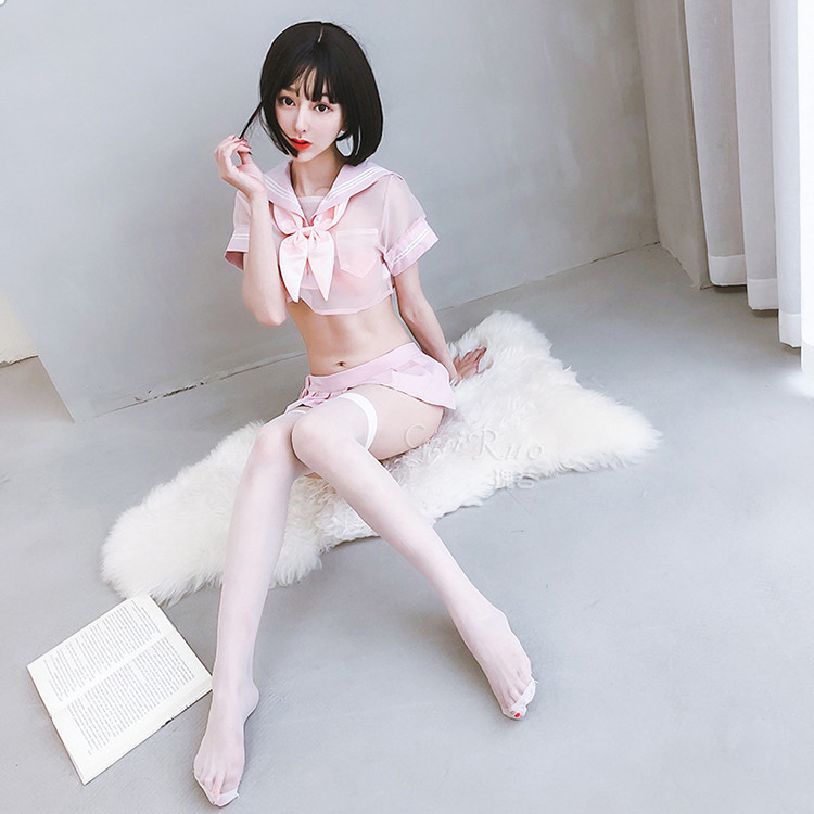 Stacy, a pure and sexy teenage girl, wearing a translucent sailor student outfit with mesh