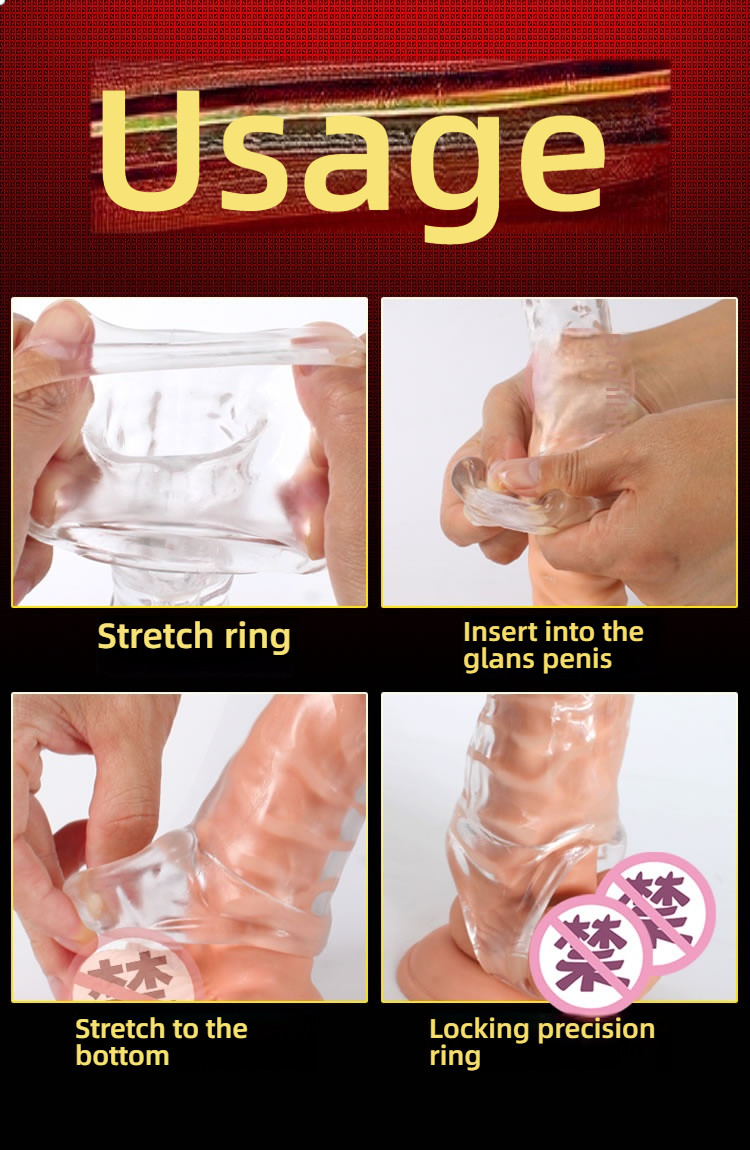 Pleasing the giant and thin steel cannon, transparent soft silicone solid glans with added cover