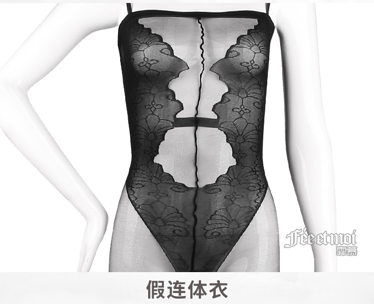 Fei Mu black silk transparent sexy open cut jumpsuit