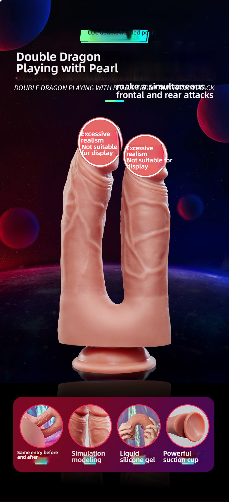 COC Yin anal simultaneous insertion front and back pincer with suction cup double headed penis