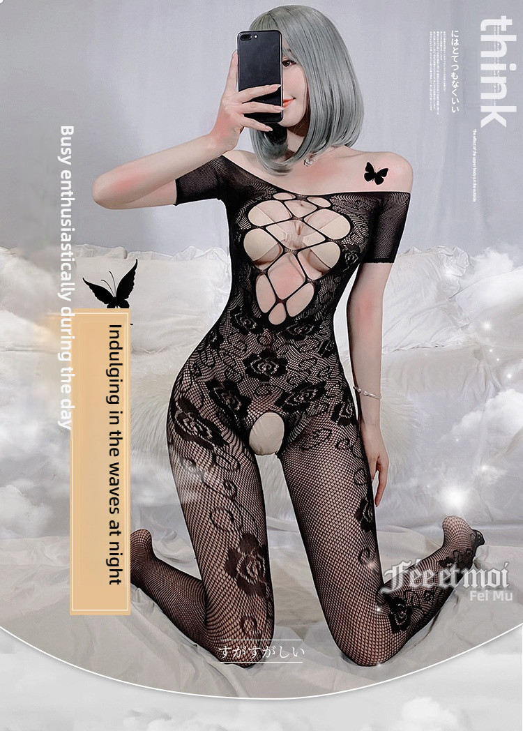 Fei Mu sexy hollow crotch jumpsuit black