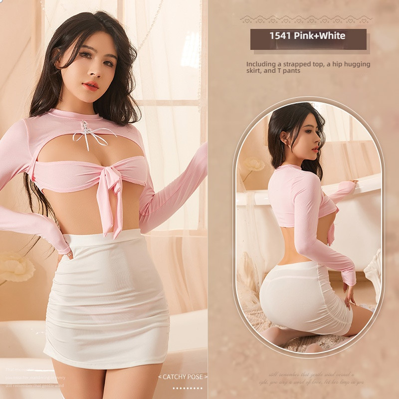 Meinaer sexy lingerie sexy hip hugging skirt secretary Ol dress hot hollow seduction nightclub dress set