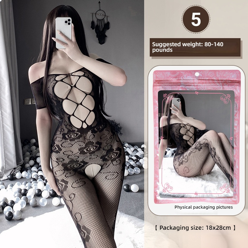 Linlin Ting sexy lingerie cross-border plus size sexy see through hollow one-piece seduction set open stocking set